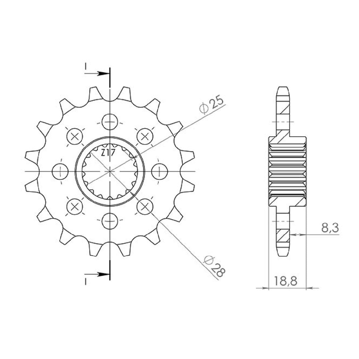 Stahlkettenrad, 16 Zähne, Teilung 520, passend für APRILIA ETV Caponord/ABS 1000 cm³, Baujahr 01/11