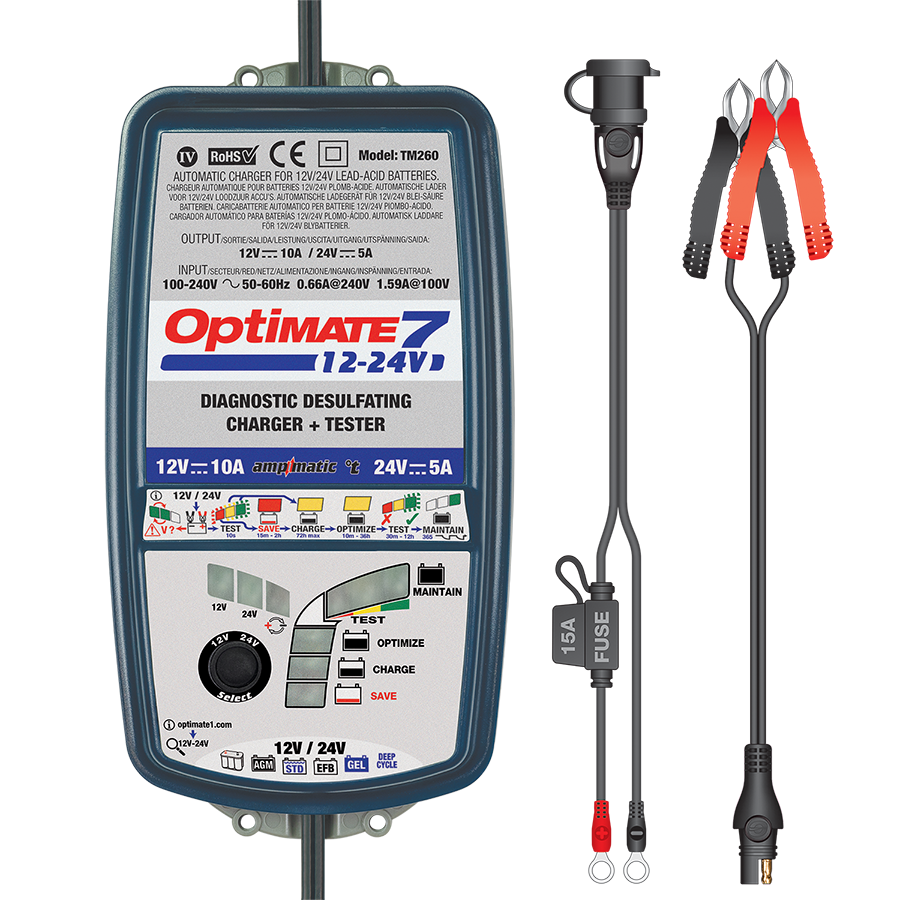 OPTIMATE 7 12V/24V Tecmate motorcycle scooter battery charger