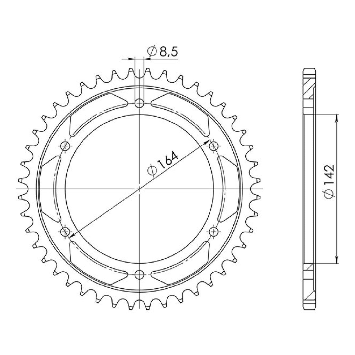 Stahlkrone, 44 Zähne, Teilung 525, HYOSUNG GT Comet 650 cm³, Baujahr 04/07