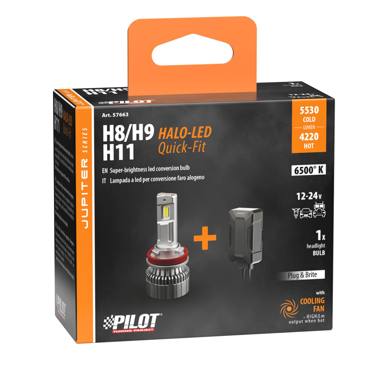 Pilot 12/24V Halo Led Jupiter Series Quick-Fit - (H8-H9-H11) - 55W - PGJ19-X - 1 pz - Scatola