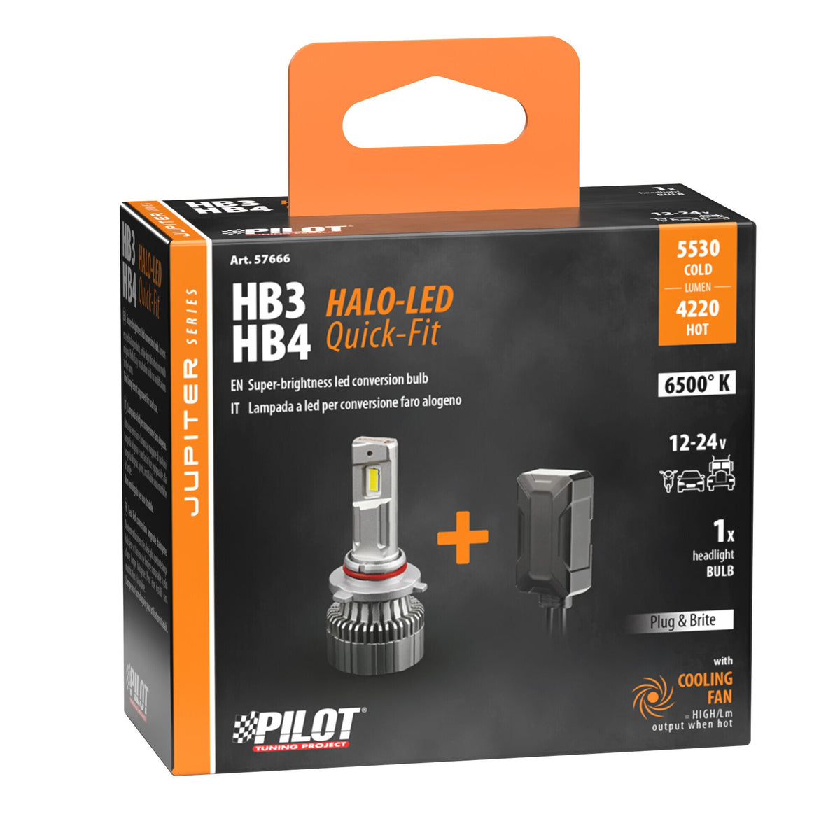 Pilot 12/24V Halo Led Jupiter Series Quick-Fit - (HB3-HB4) - 55W - P20d / P22d - 1 pz - Scatola