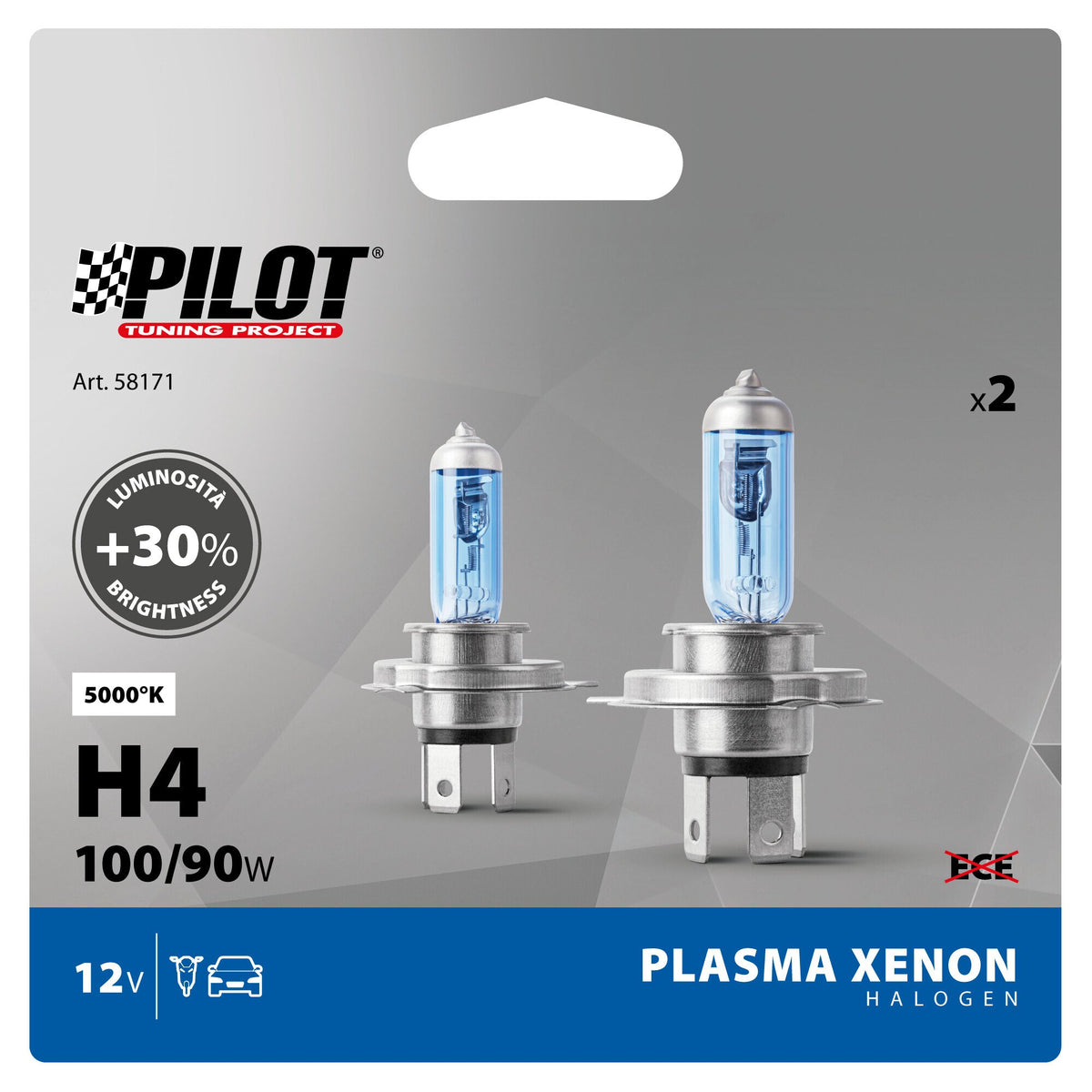 Pilot 12V Lampada alogena Xenon - (H4) - 100/90W - P43t - 2 pz - Scatola Plast.