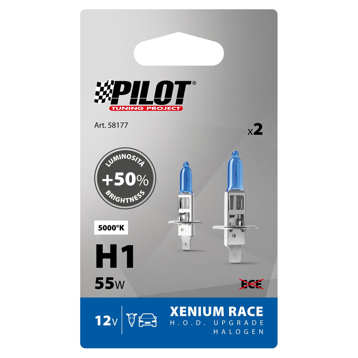 Pilot 12V Lampada alogena Xenium Race H1 55W P14,5s 2 pz Scatola Plast.
