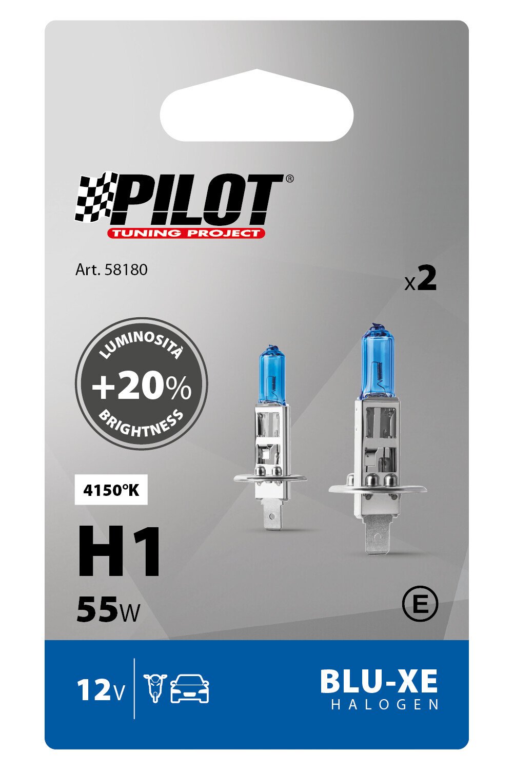Pilot 12V Lampada alogena Blu-Xe - H1 - 55W - P14,5s - 2 pz - Scatola Plast.