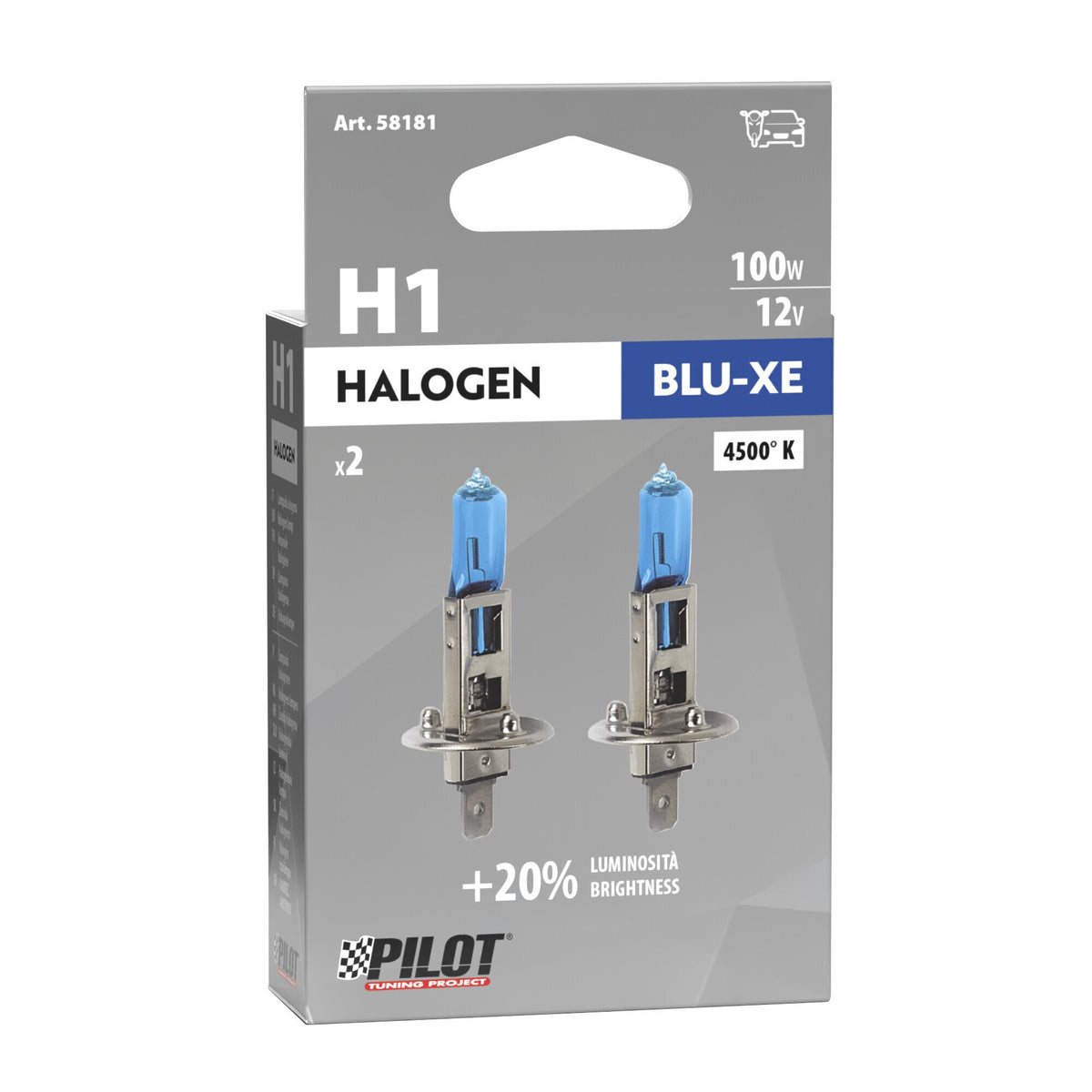 Pilot 12V Lampada alogena Blu-Xe - H1 - 100W - P14,5s - 2 pz - Scatola Plast.
