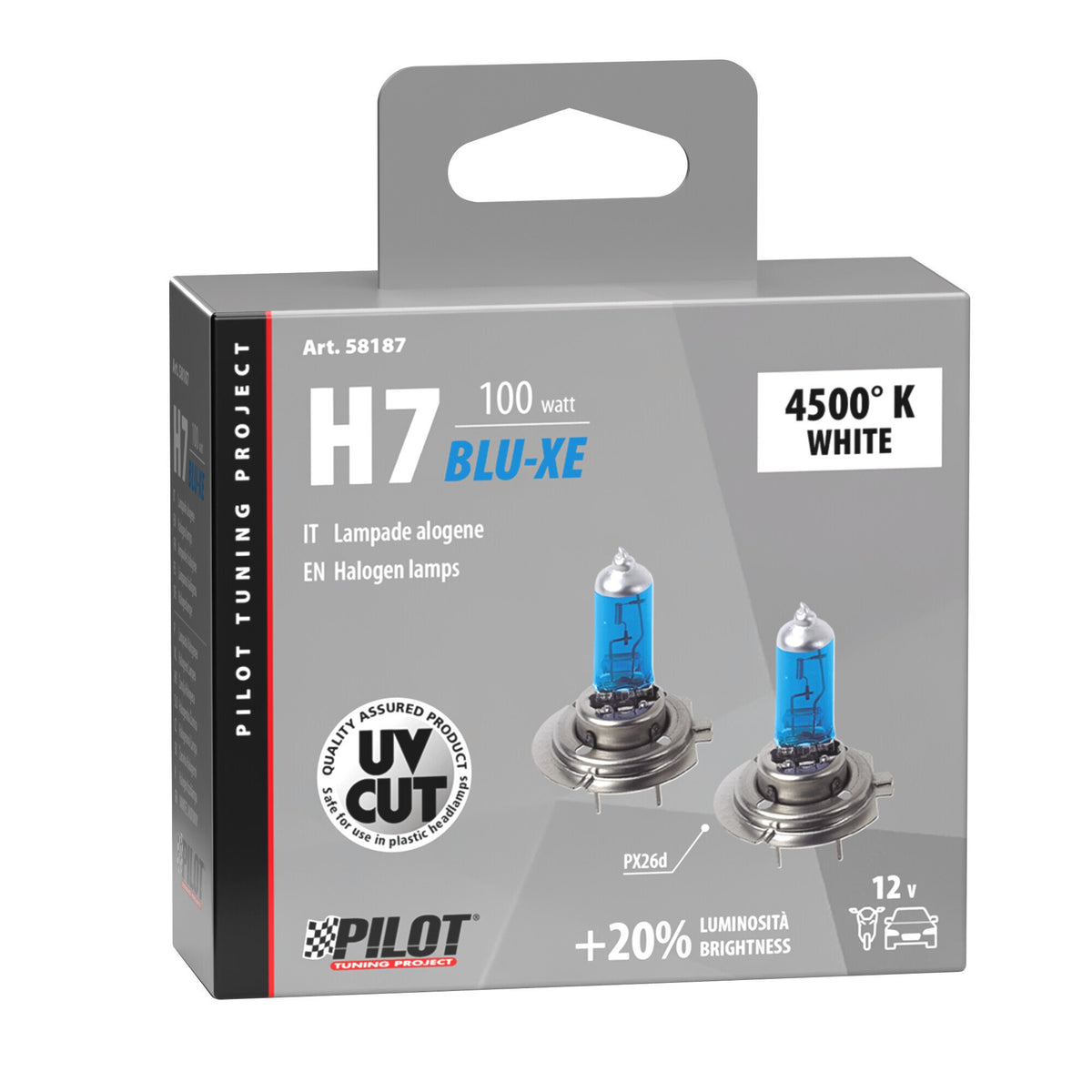Pilot 12V Lampada alogena Blu-Xe - H7 - 100W - PX26d - 2 pz - Scatola Plast.