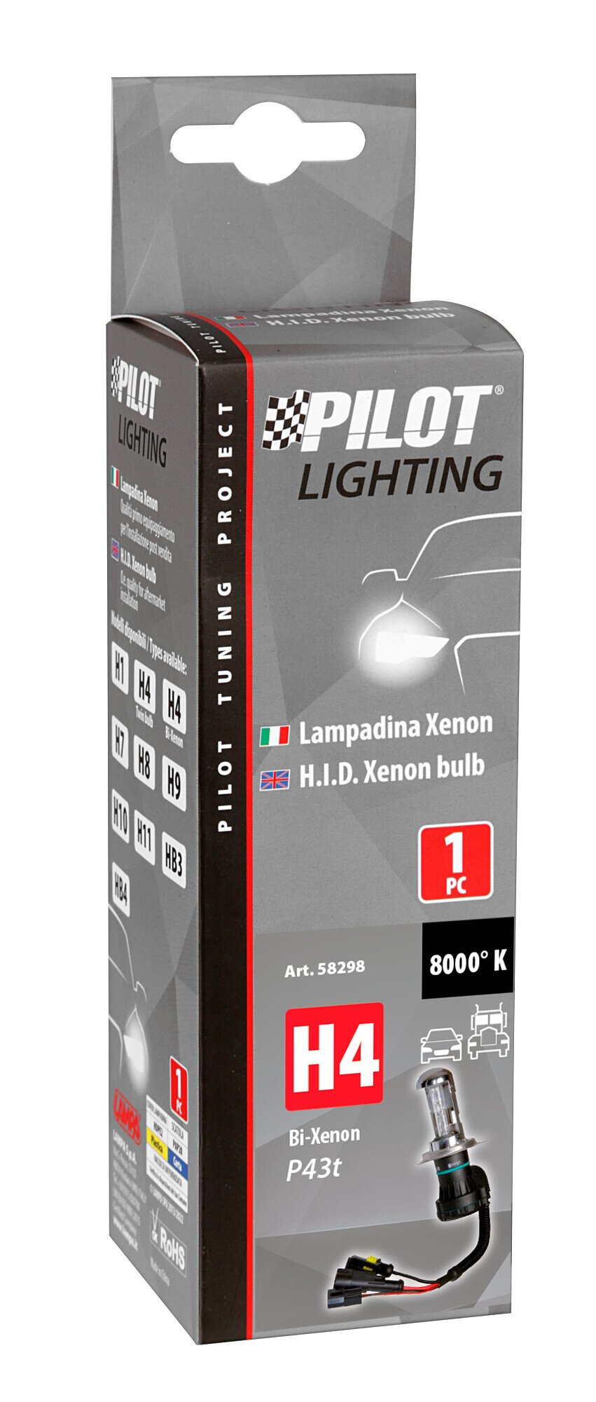 Pilot 12/24V Lampadina HID Xenon 8.000K - H4 - 1 pz - Scatola - (Bi-Xenon)