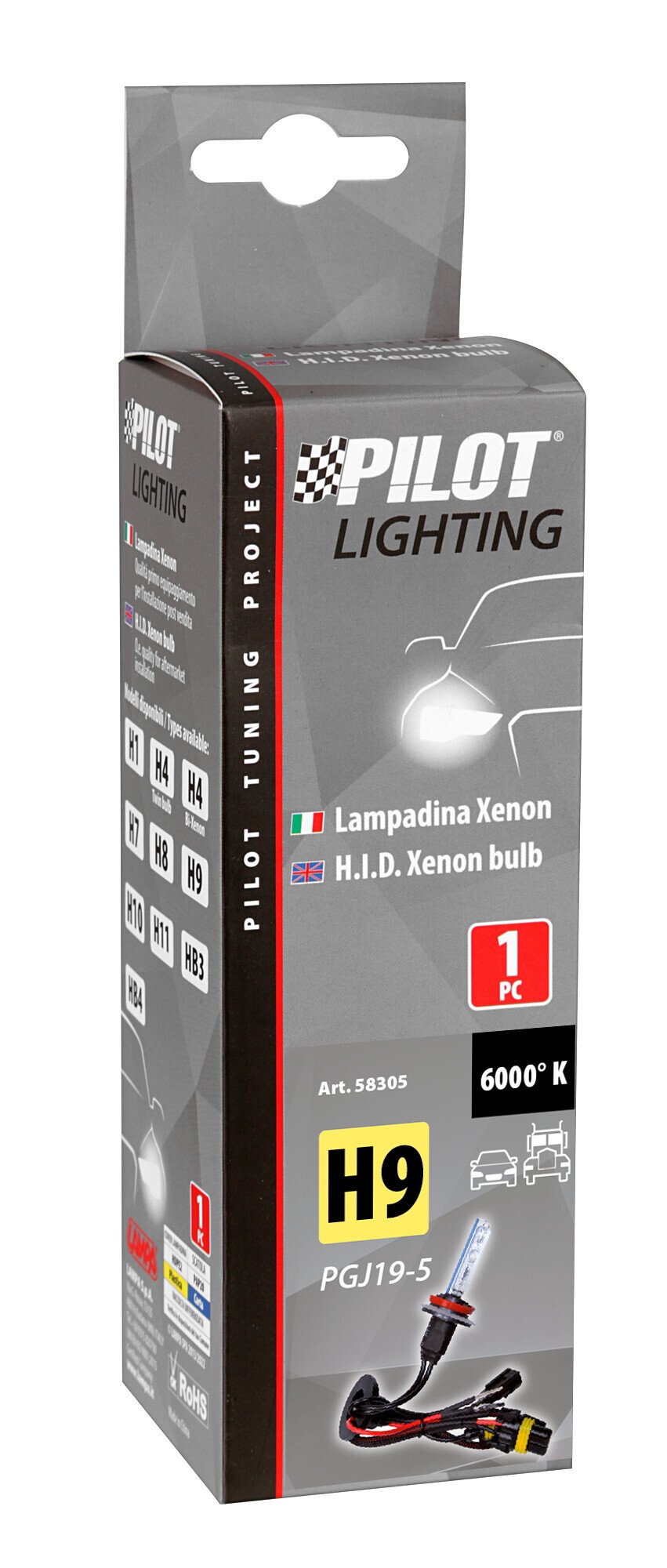 12/24V Lampadina HID Xenon 6.000K - H9 - 1 pz - Scatola