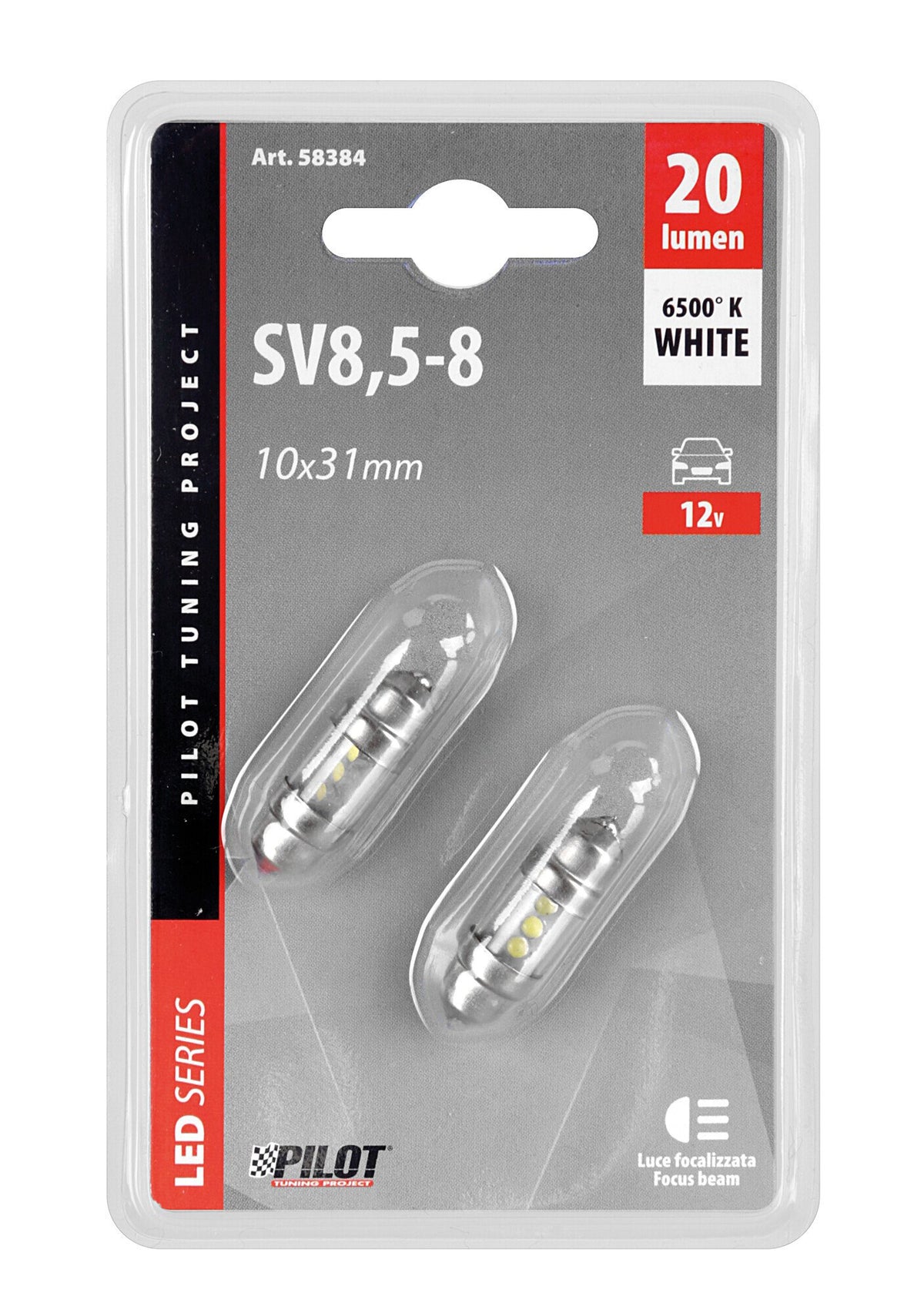Pilot 12V Lampada siluro 3 Led - 10x31 mm - SV8,5-8 - 2 pz - Scatola - Bianco