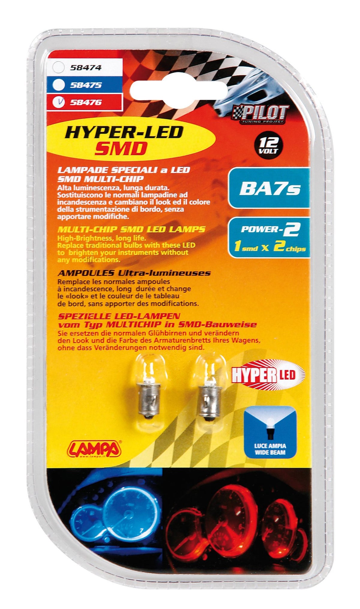 Pilot 12V Hyper-Led 2 - 1 SMD x 2 chips - BA7s - 2 pz - D/Blister - Rosso