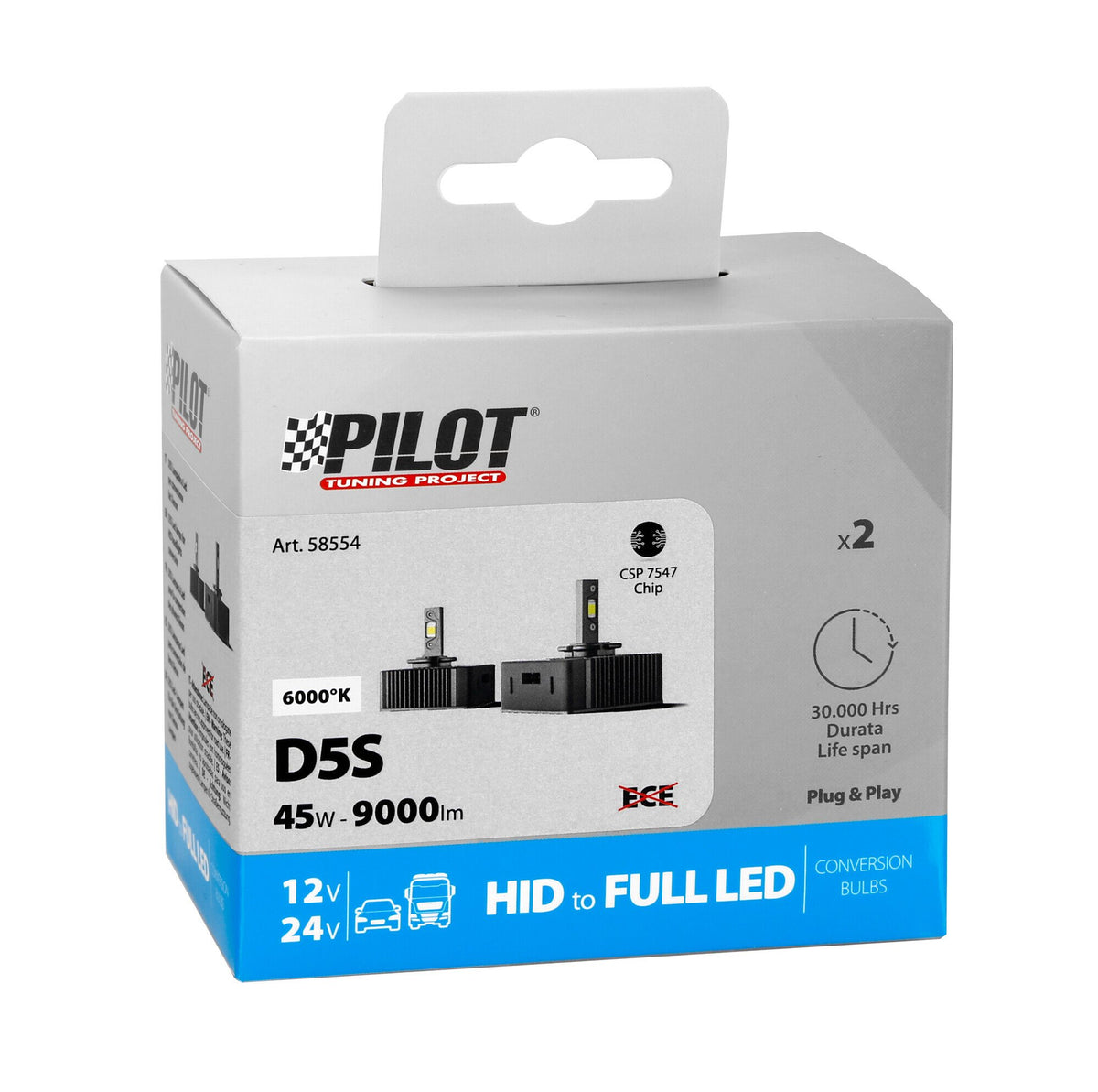 Pilot 12-24V Lampade a Led per conversione fari Xenon - (D5S) - 35W - 2 pz - Scatola