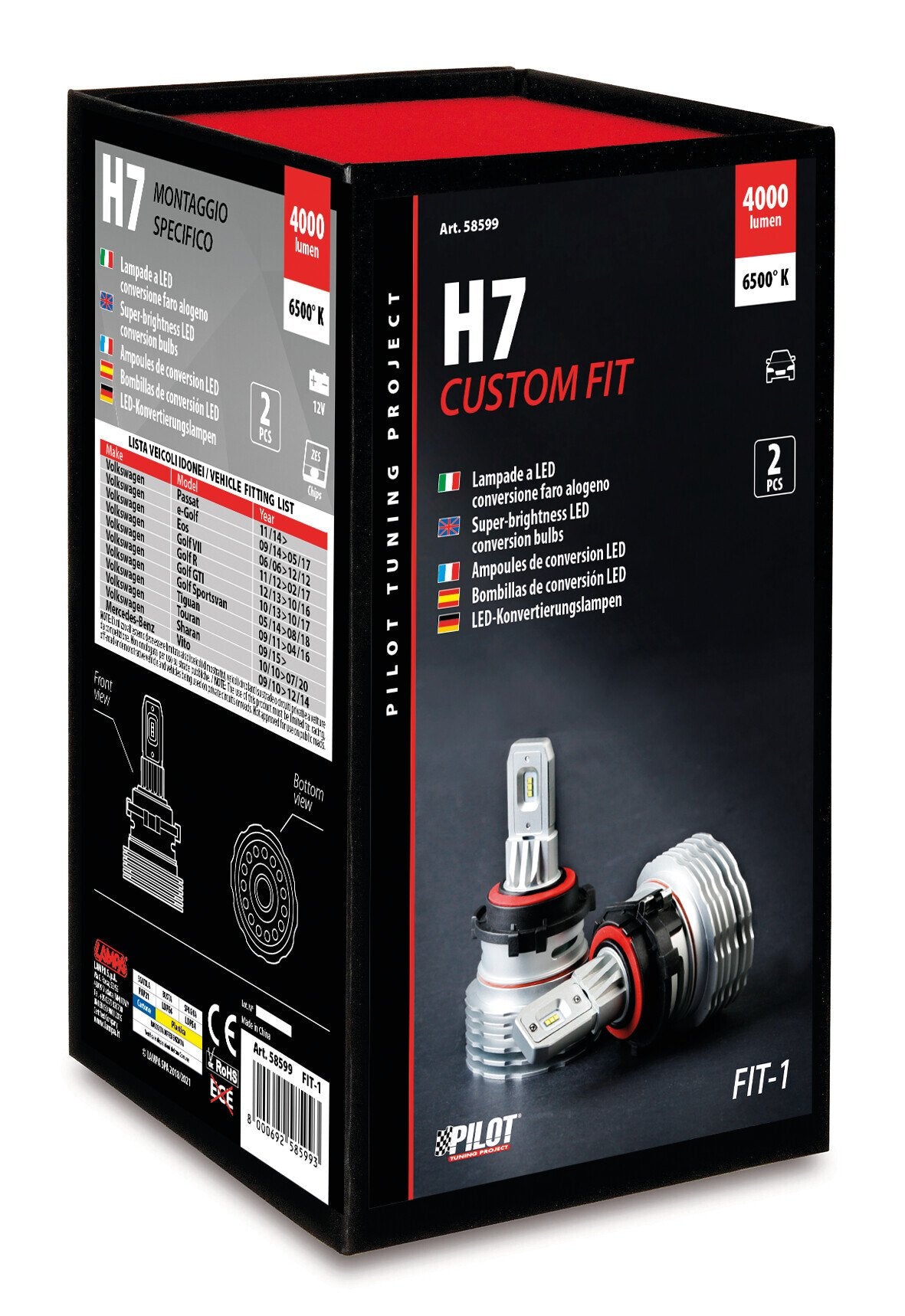 Pilot 12V Lampade a Led - (H7) - 20W - Attacco specifico - 2 pz - Scatola
