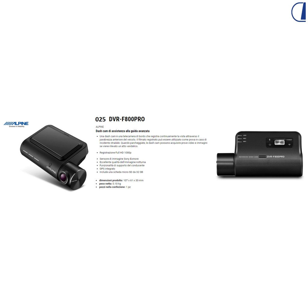 Di-Tec Dashcam F800Pro Full HD con ADAS, Wi-Fi e SD 32GB