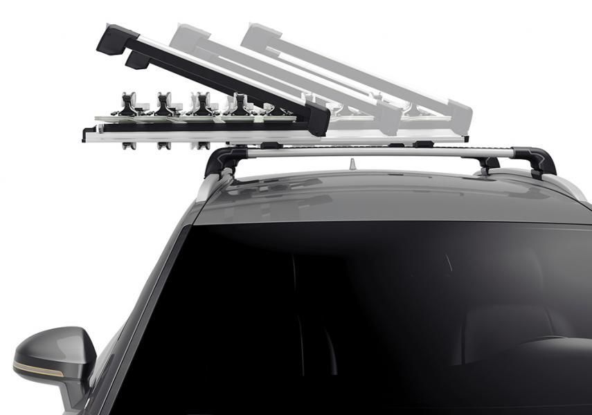 Portaesquís de techo Thule SnowPack Extender para 5 pares, color plateado