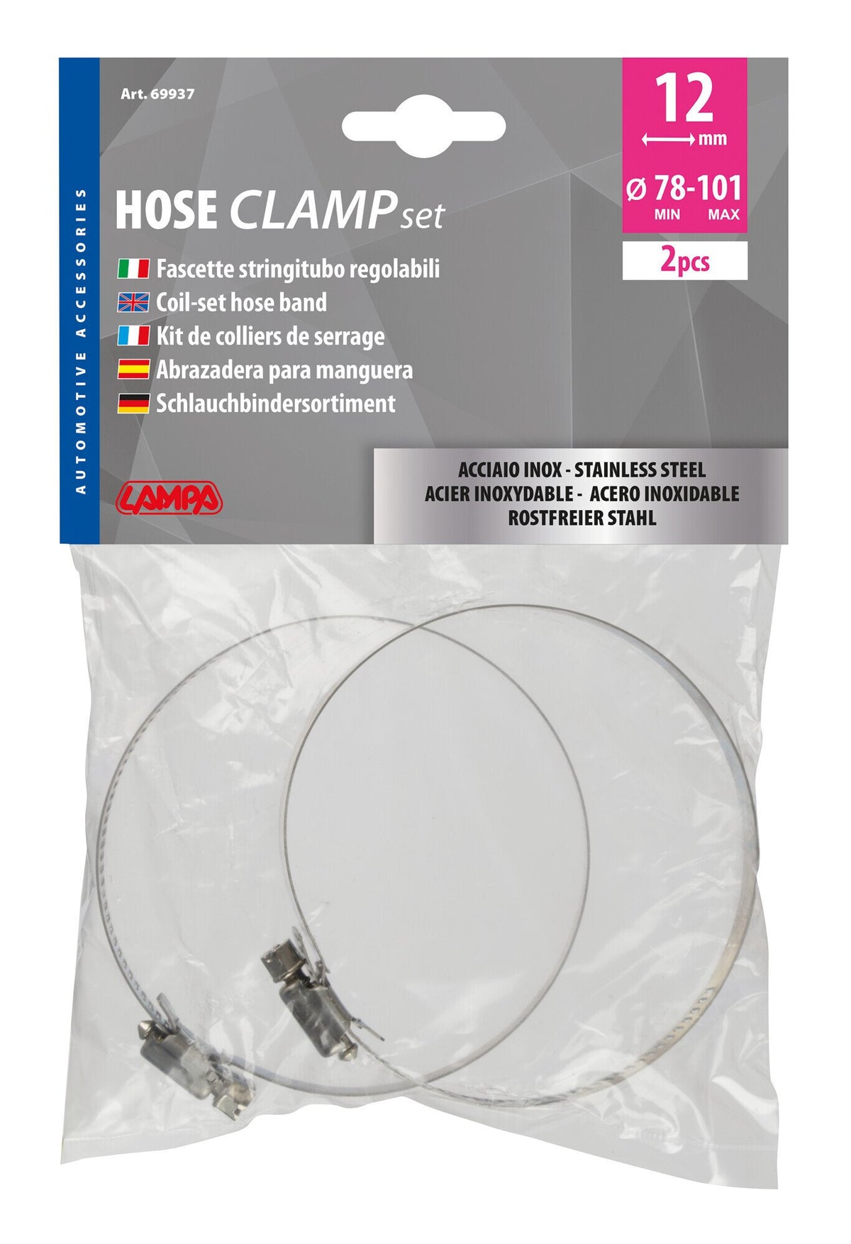 Lampa Fascette stringitubo in acciaio inox set 2 pz 12 mm diametro 78-101 mm 69937