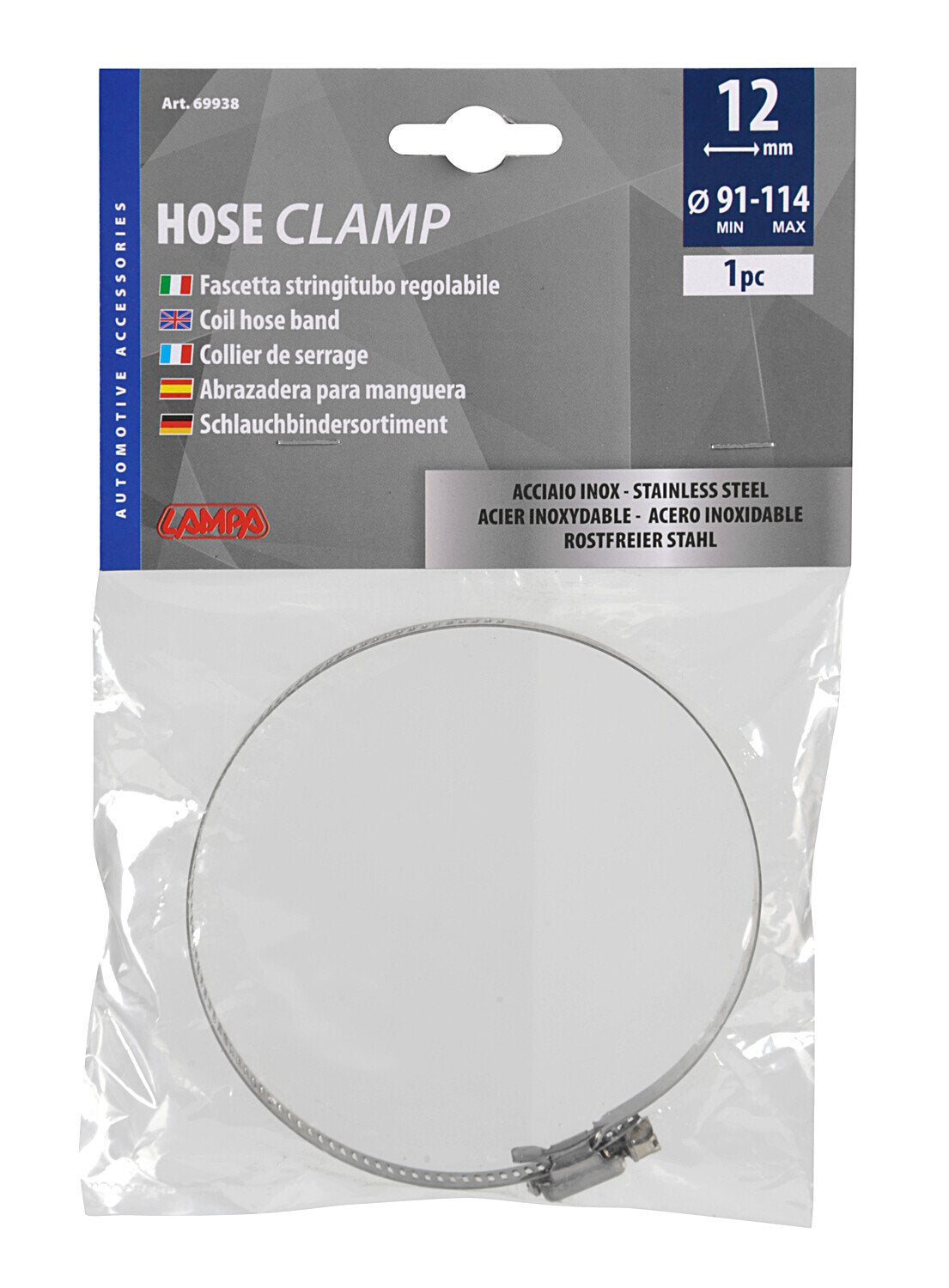 Lampa Fascetta stringitubo in acciaio inox - 12 mm - diametro 91-114 mm 69938