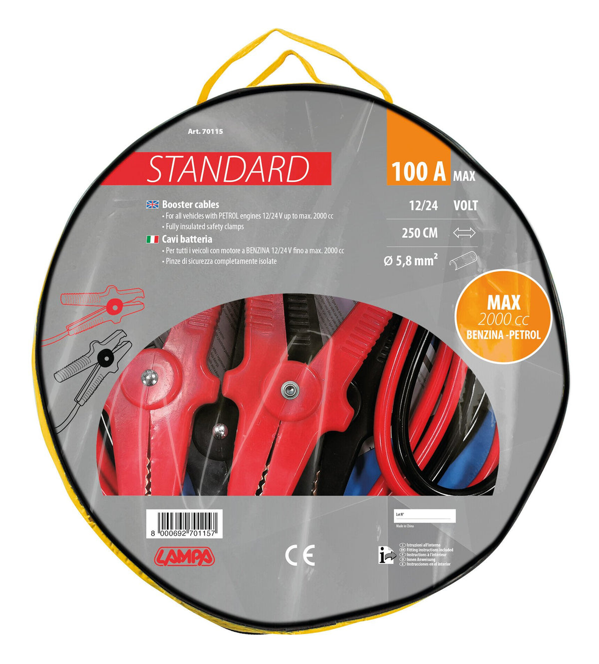 Lampa Cavi Batteria Standard - 250 cm - 100 A - 5,8 mm 70115