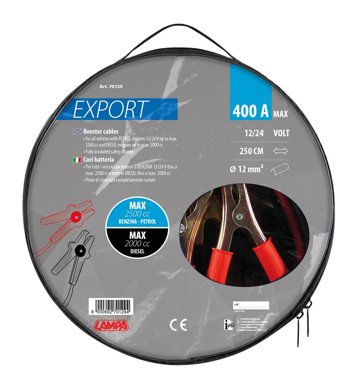 Lampa Cavi batteria Export 12/24V - 250 cm - 400 A - 12 mm 70129