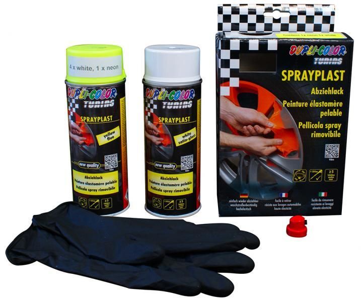 Dupli-Color Vernice rimovibile SprayPlast giallo fluo opaco/bianco semilucido 2x400 ml