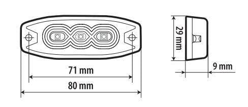 Lampa Luce di segnalazione multifunzione a 3 Led, 9/32V - 80x29 mm - Arancio 72989