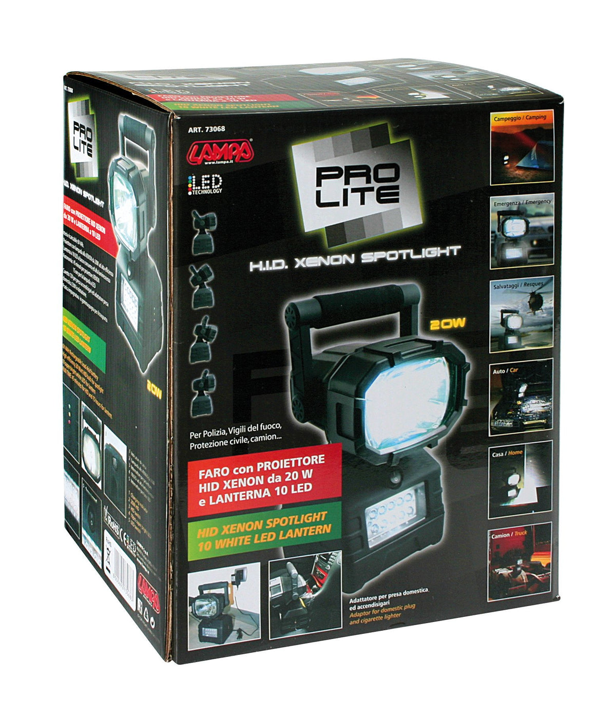 Lampa Pro Lite, Faro con proiettore HID Xenon 20W e lanterna 10 Led - 12/230V 73068
