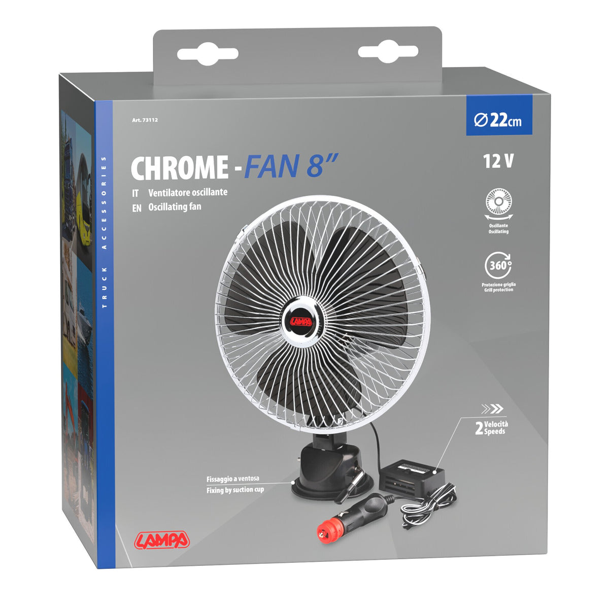 Lampa Chrome-fan, ventilatore con ventosa 8" - 12V 73112