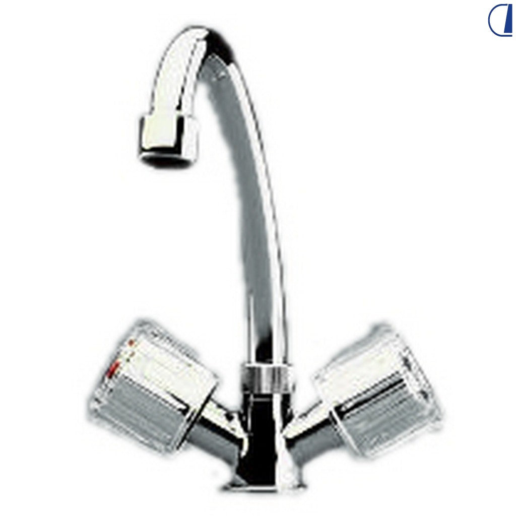 Di-Tec Miscelatore monoforo cromato canna 22 cm manopole Crystal