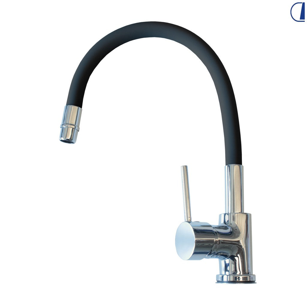 Di-Tec Miscelatore monoleva in metallo cromato canna flessibile nera