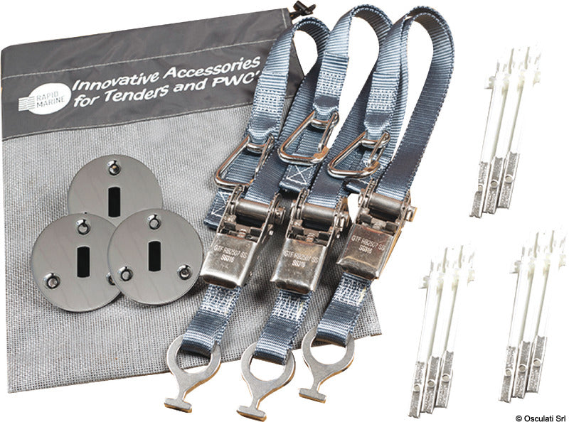 Rapid Marine Kit 3 Padaye Flush + 3 Cinghie Grigie 25 mm 500 kg