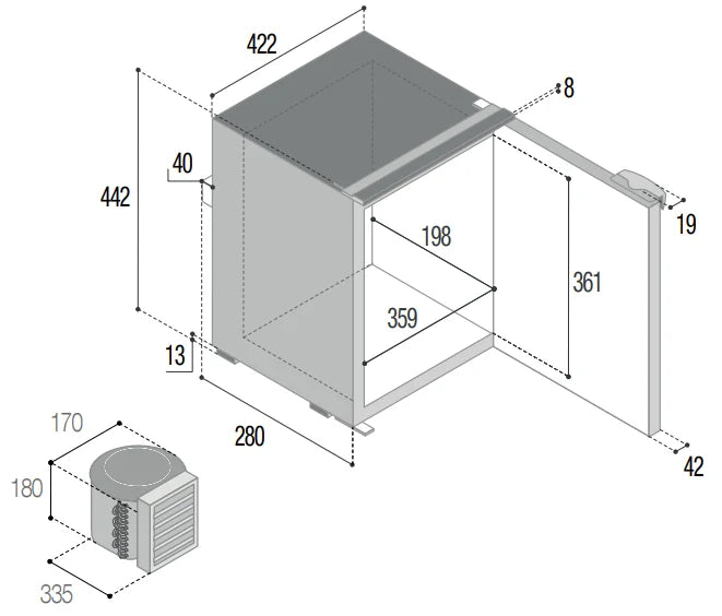 Vitrifrigo C25LP Airlock Kühlschrank, Grau, 25 l, Kompressor, 12/24 V DC Außengerät