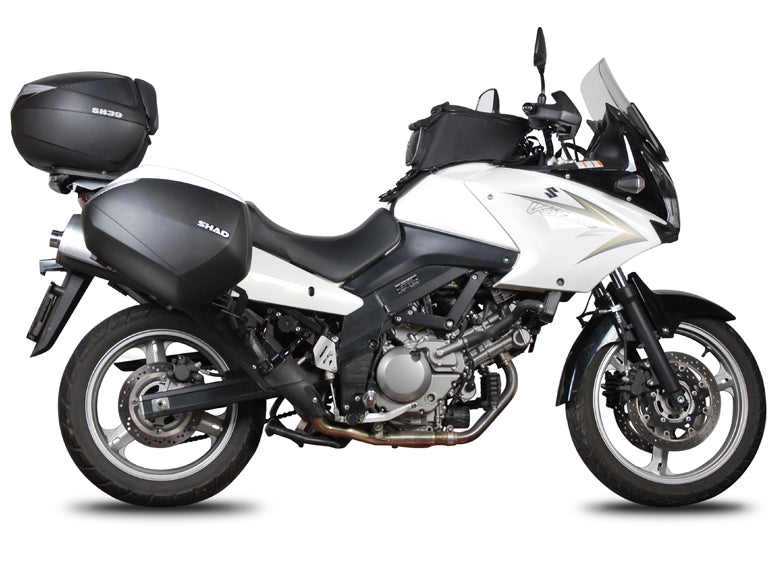 KIT VALIGIE LATERALI SHAD SH38X Nere +TELAIO 3P SYSTEM SUZUKI V-STROM 650/XT 04>