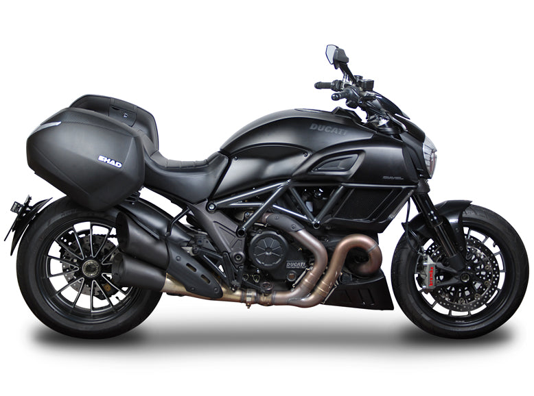 SHAD SH38X Schwarzes Seitenkoffer-Set + 3P Systemrahmen für Ducati Diavel 1200 ab Baujahr 2012