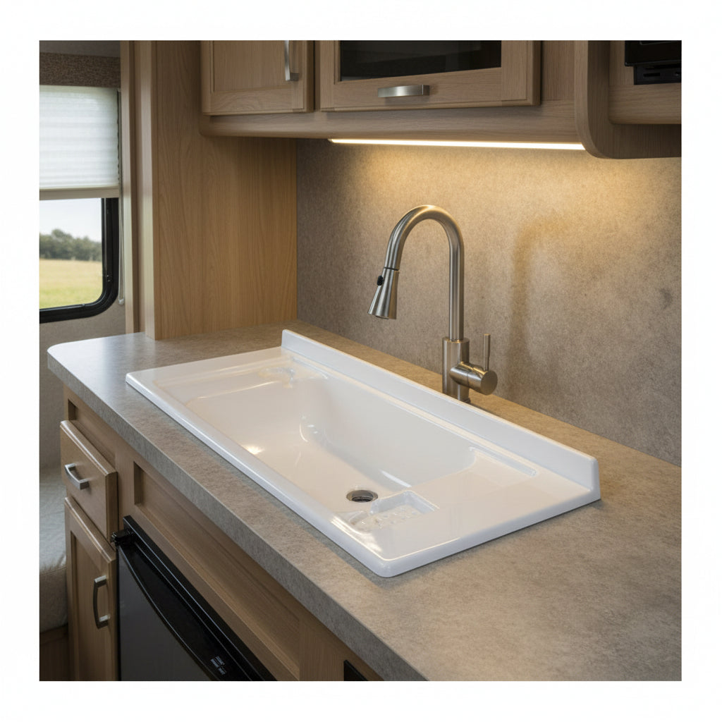 Weißes, tiefgezogenes Spülbecken 820x320x200mm - Wohnmobil und Transporter LVL504