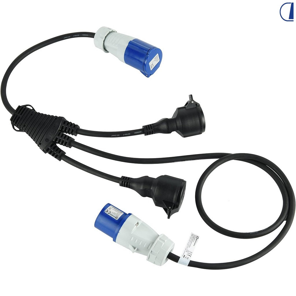 Di-Tec Prolunga splitter CEE + 2 Schuko 16A neoprene 1,5 m IP44