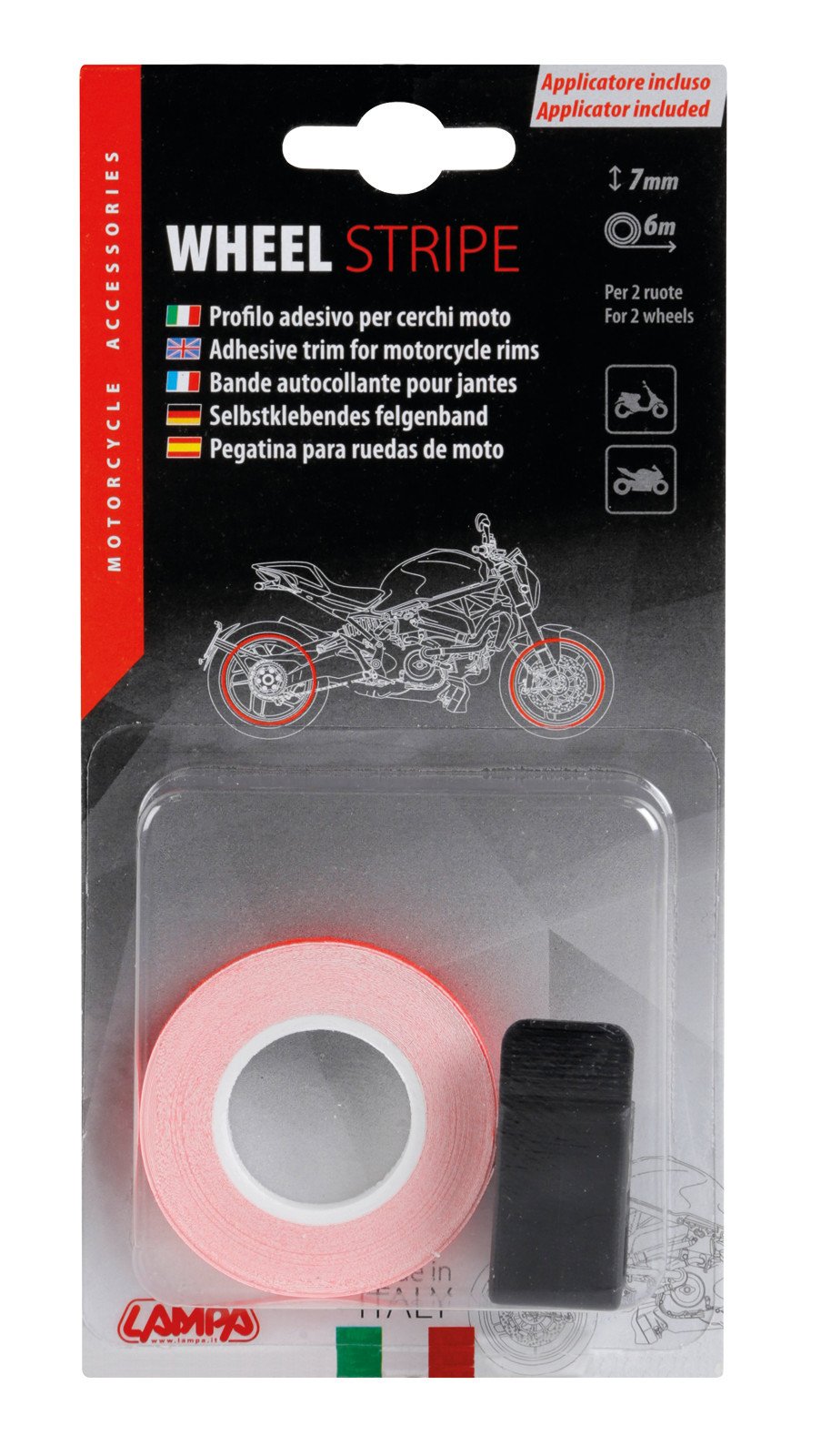 Lampa Wheel Stripe Fluo Profilo Adesivo per Cerchi Ruota - Rosso