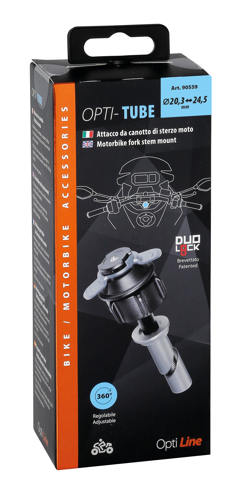 Lampa Opti Tube, attacco per canotto di sterzo moto - 20,3-24,5 mm 90559