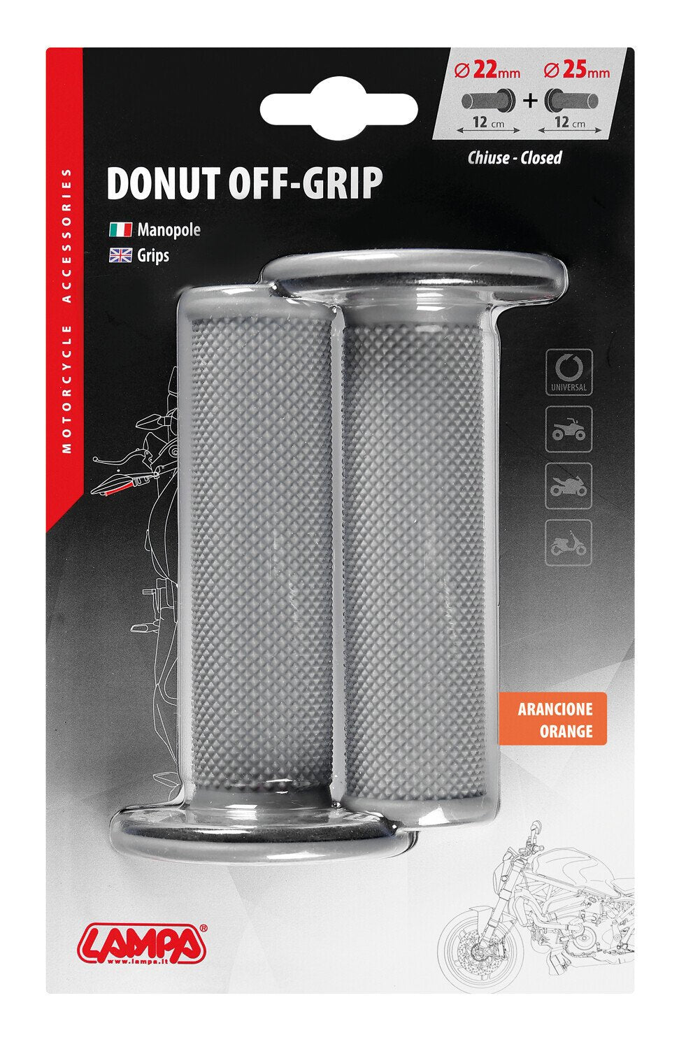 Lampa Donut Off-Road Grips, manopole universali - Grigio - Arancione 90577