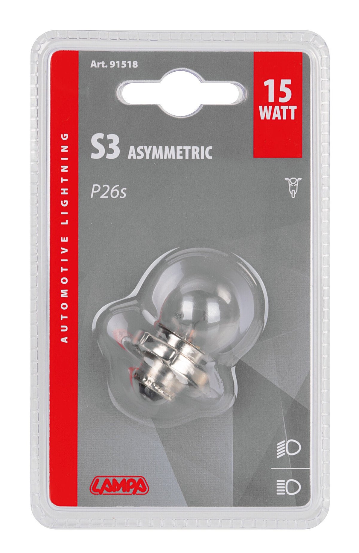 Lampa 12V Lampada asimmetrica - S3 asymmetric - 15W - P26s - 1 pz - D/Blister 91518