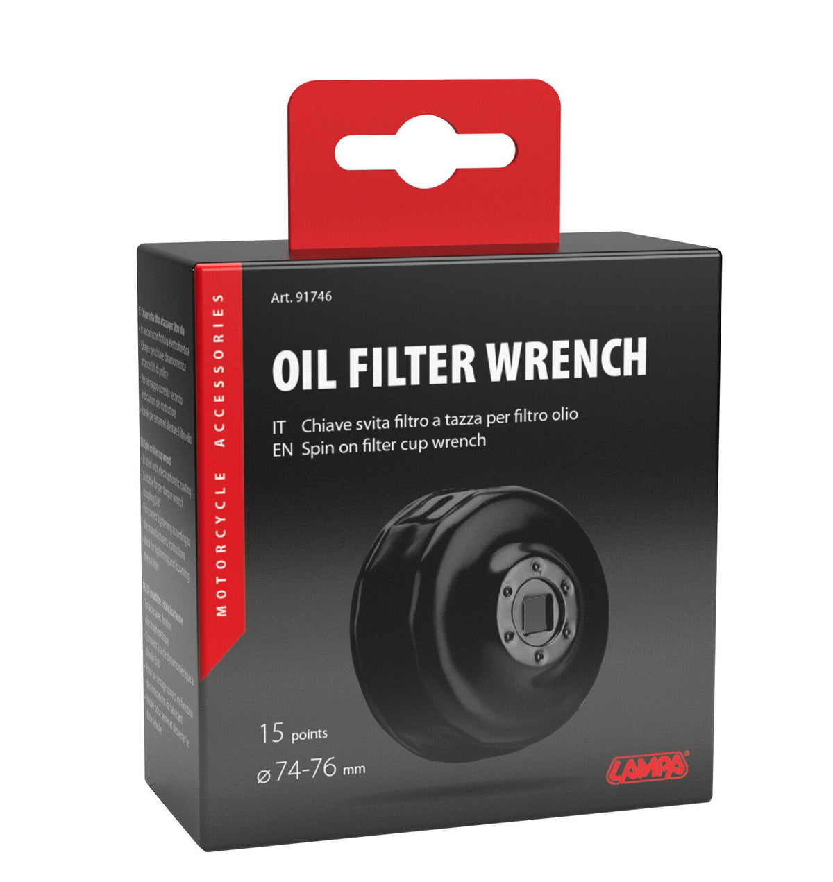 Lampa Chiave svita filtro a tazza per filtro olio per filtro 74-76 mm con 15 lati 91746