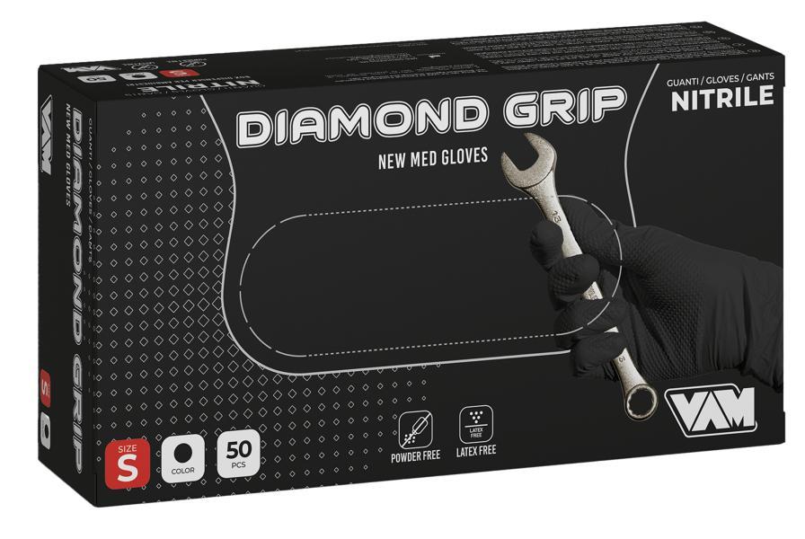 Vam Box 50 guanti Diamond Grip nitrile nero taglia L