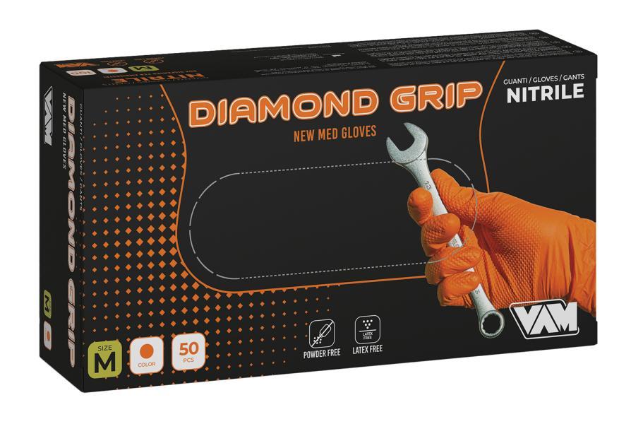 Vam Box 50 guanti Diamond Grip nitrile arancione taglia L
