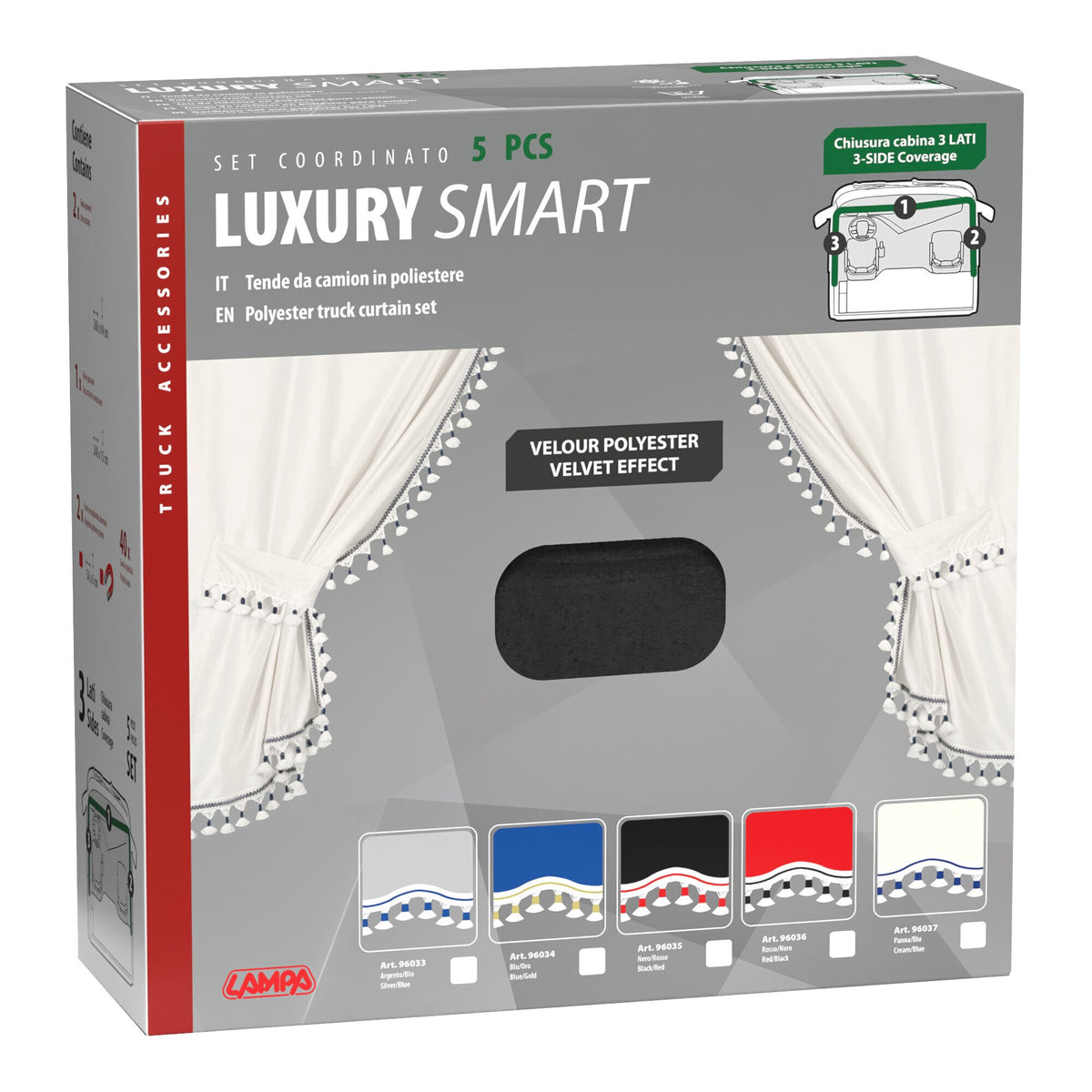 Lampa Luxury Smart, set tende in poliestere per camion - Nero/Rosso 96035