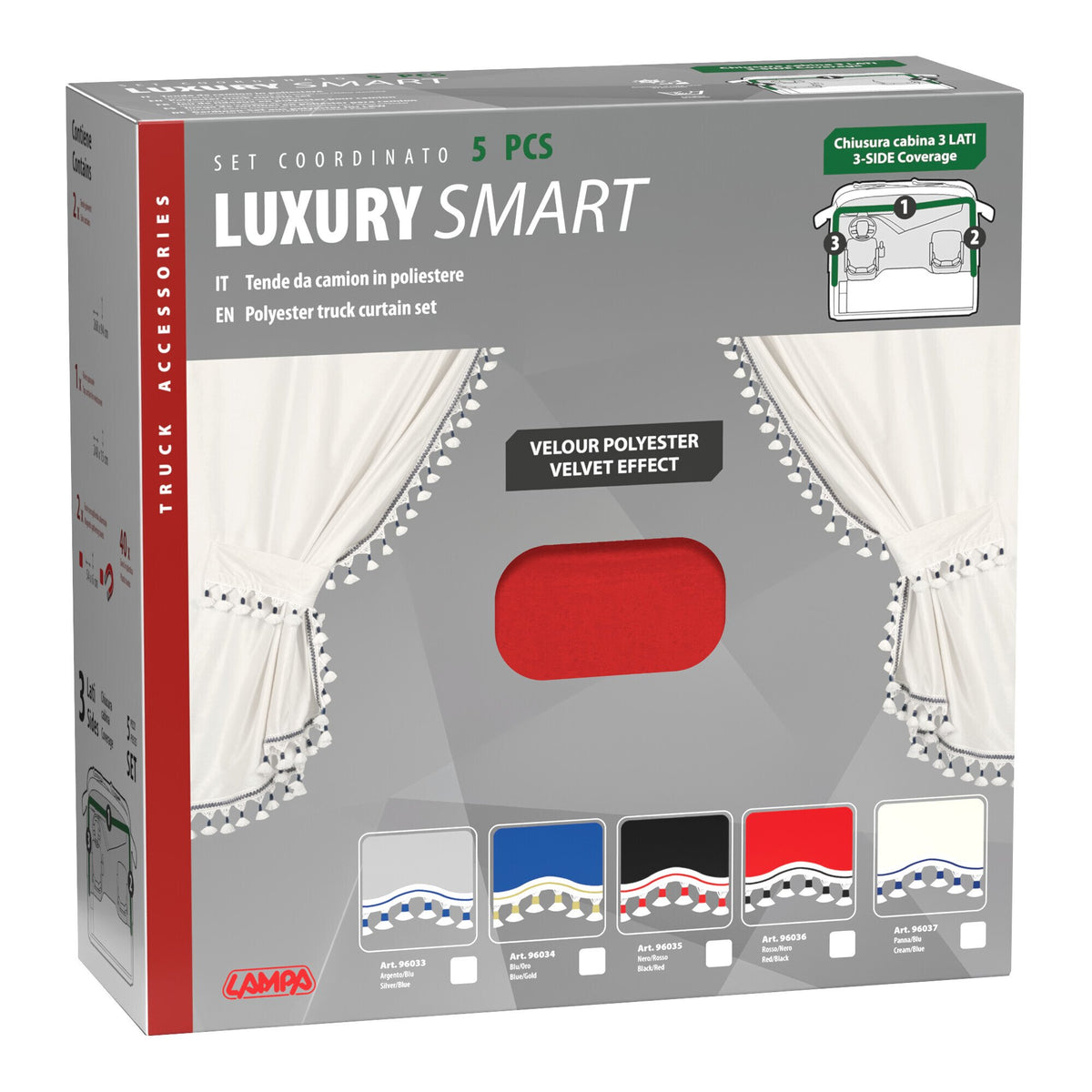 Lampa Luxury Smart, set tende in poliestere per camion - Rosso/Nero 96036
