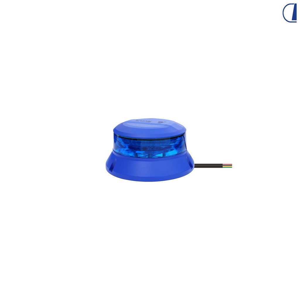 Girofaro LED blu con corpo in alluminio e lente in policarbonato