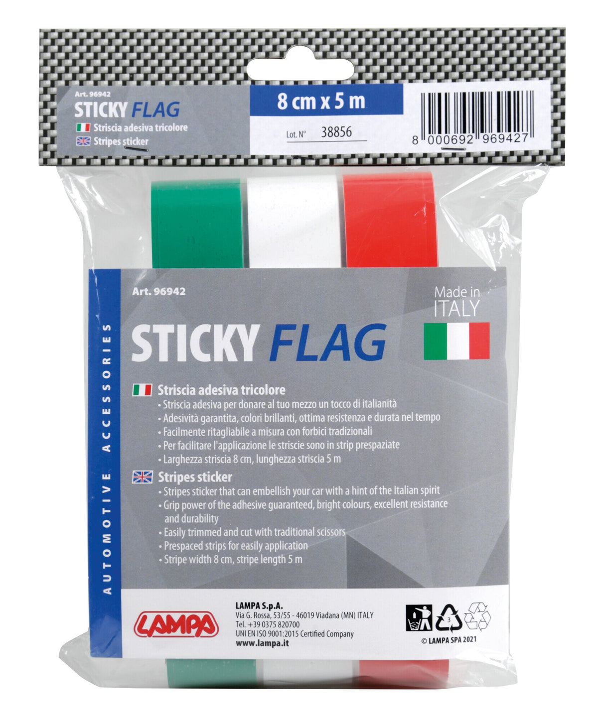 Lampa Sticky Flag, striscia tricolore Italia in rotolo - 8x500 cm 96942