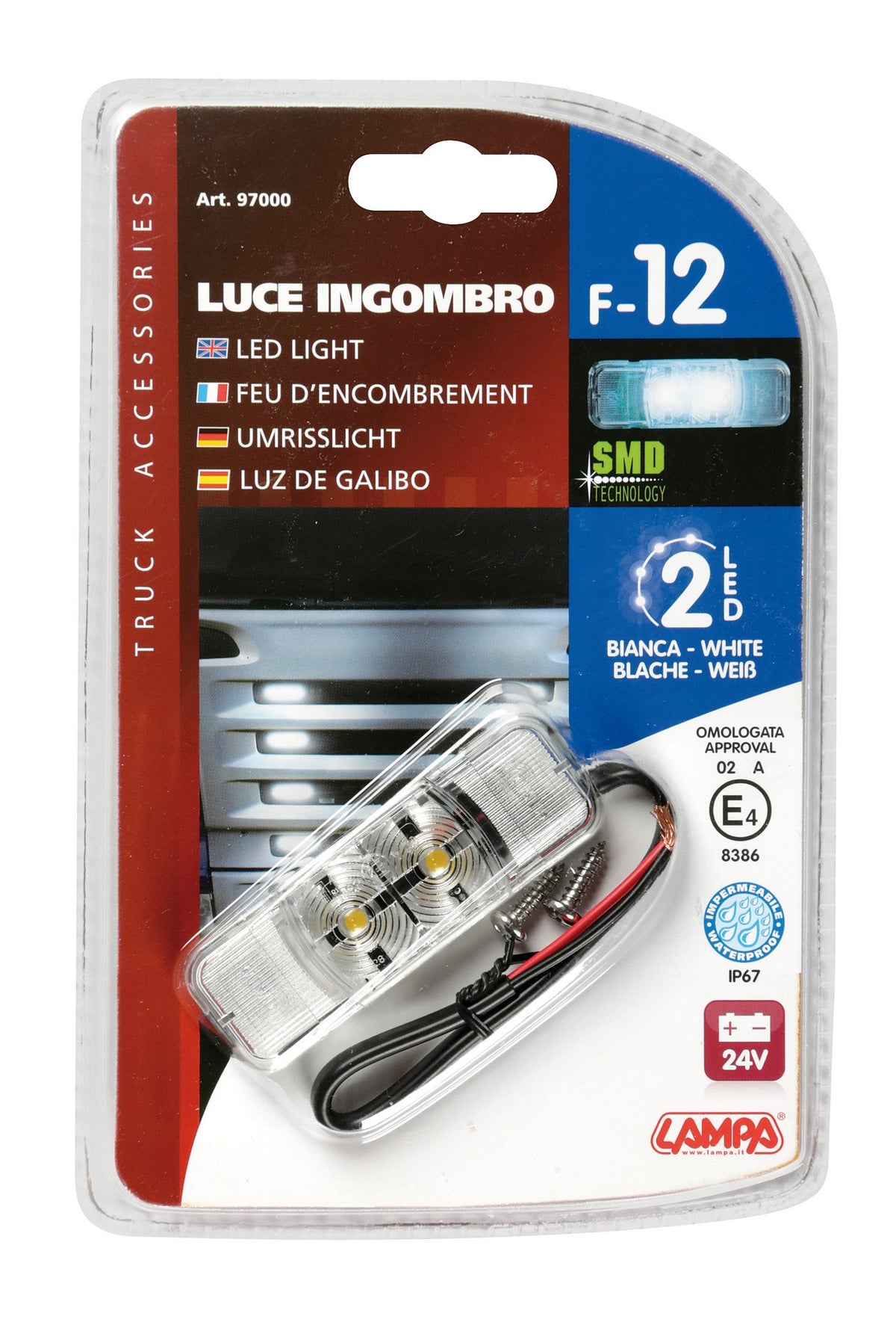 Lampa Luce di Ingombro 2 LED 24V Bianca