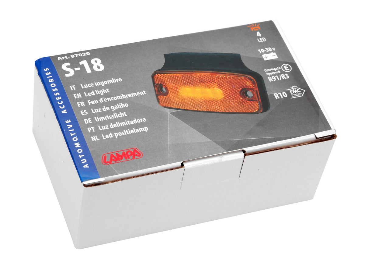 Lampa Luce ingombro con catarifrangente e staffa, 10/30V - 4 Led - Arancio 97020