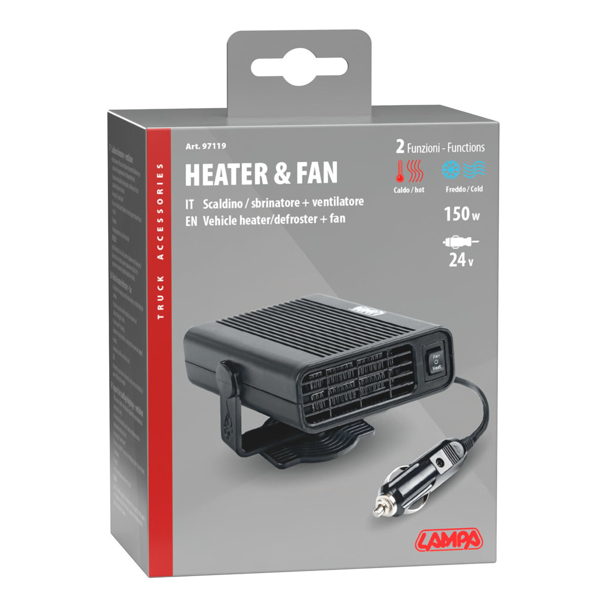 Termoventilatore 24V per camion 150W, scaldino e sbrinatore Lampa Heater & Fan 97119