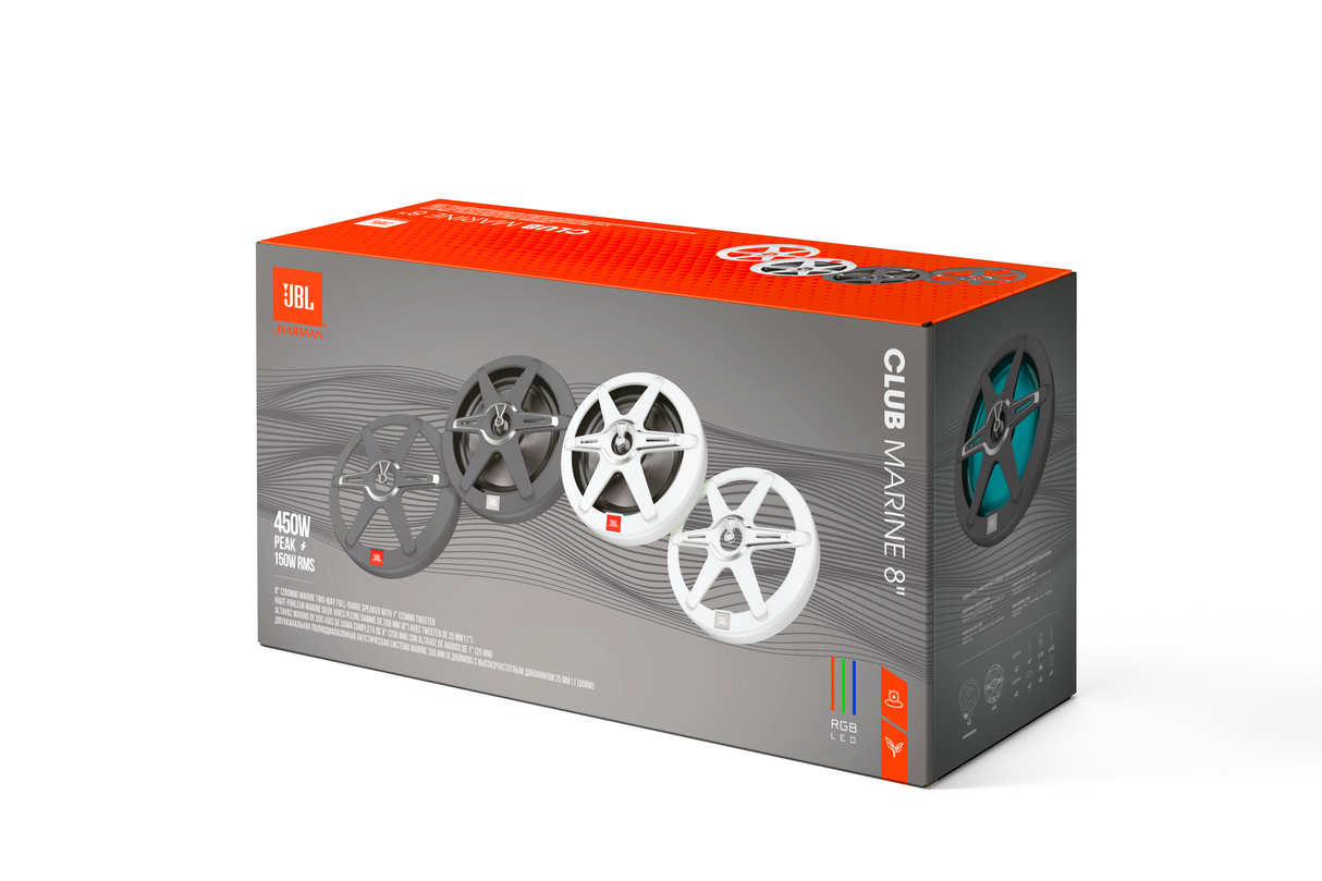 JBL Marine Speaker CLUB 82 Coppia Altoparlanti Marini ad Alte Prestazioni con Illuminazione RGB 8''