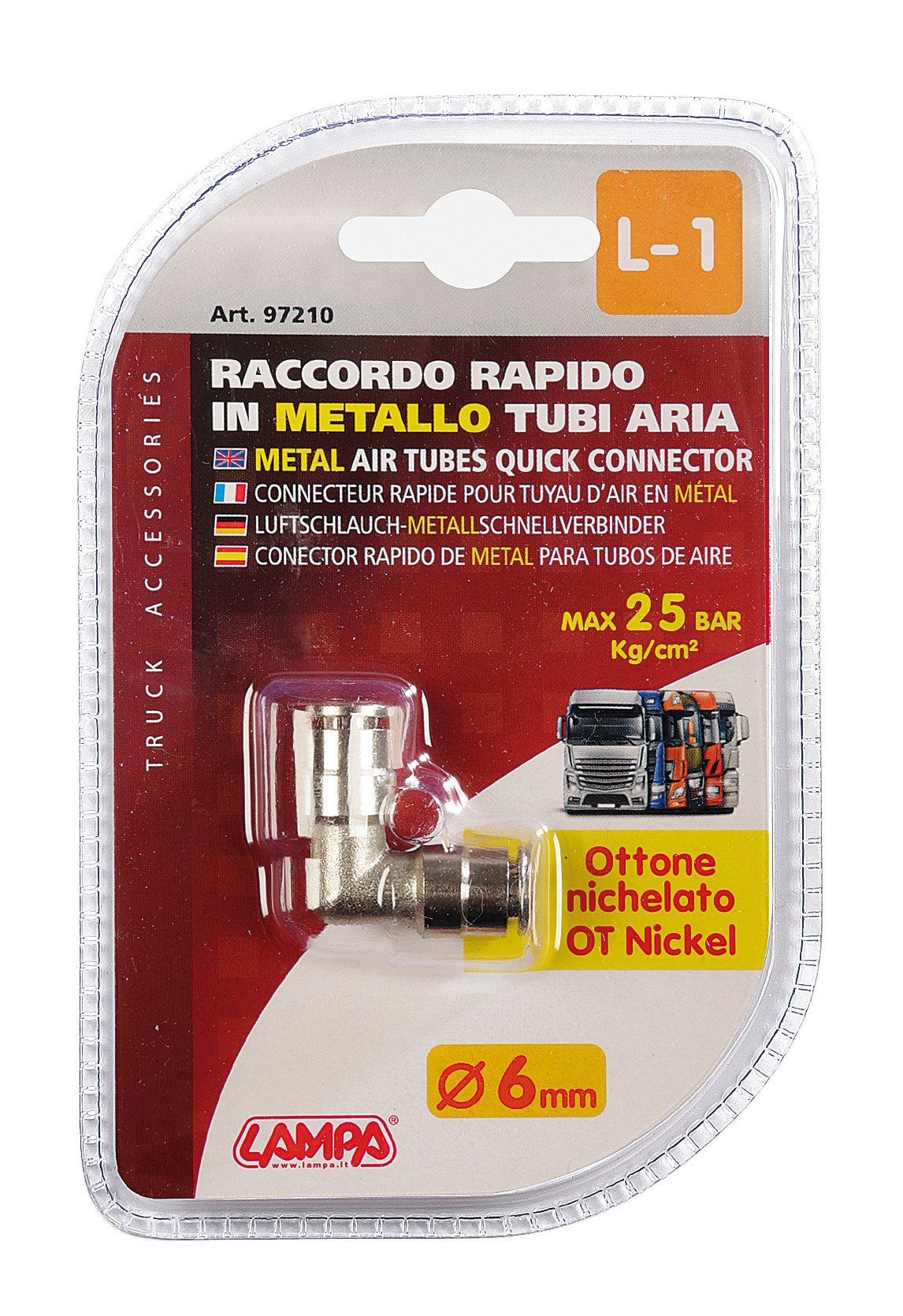 Lampa L-1 Raccordo a 90° in Ottone Nichelato per Tubi Aria Ø 6 mm